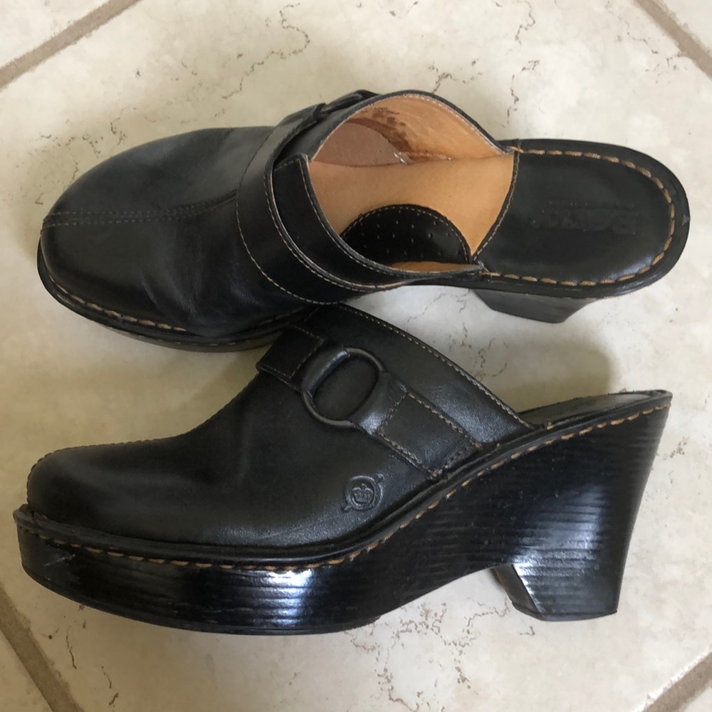 Born Black Leather Platform Mules
